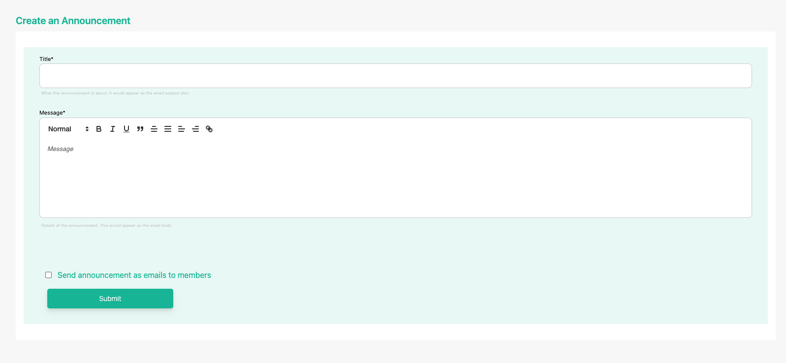 Create Announcement button