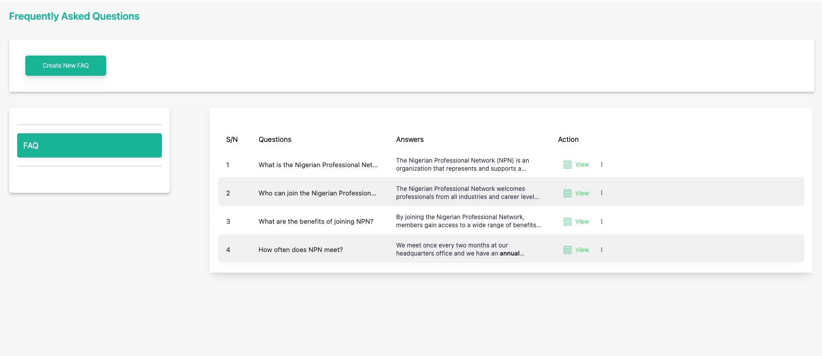 FAQs list